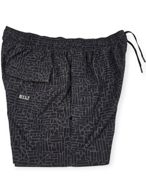Bylt Basics Baja Board Shorts Geometric Pattern Men’s Size Large Black  EUC
